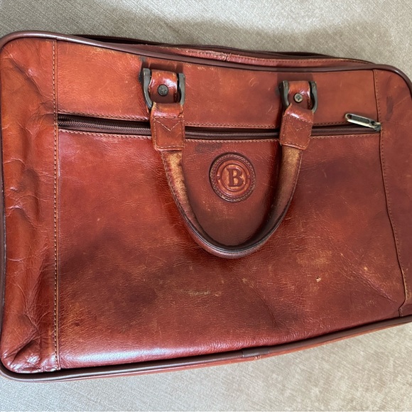 Custom made brown leather laptop bag